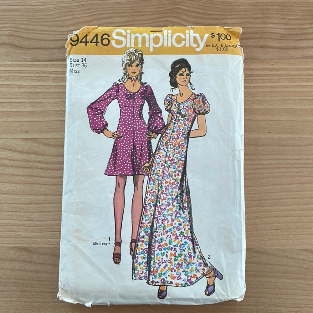 Simplicity vintage sewing pattern one size 14 bust 36. 1971